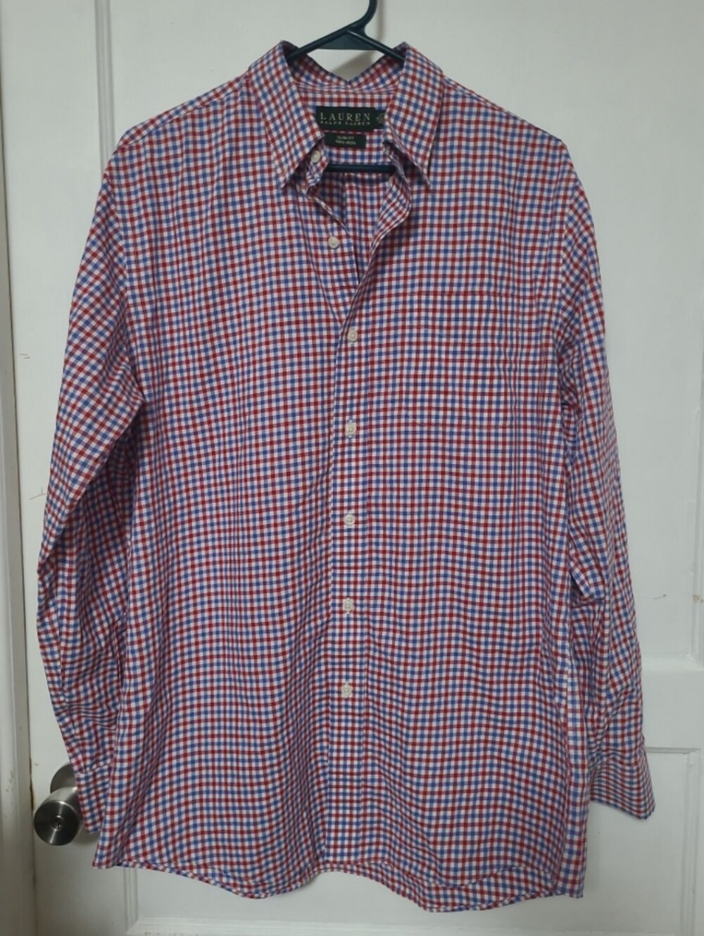 Lauren Ralph Lauren Red and Blue Gingham Button-Down Shirt 16 MEDIUM